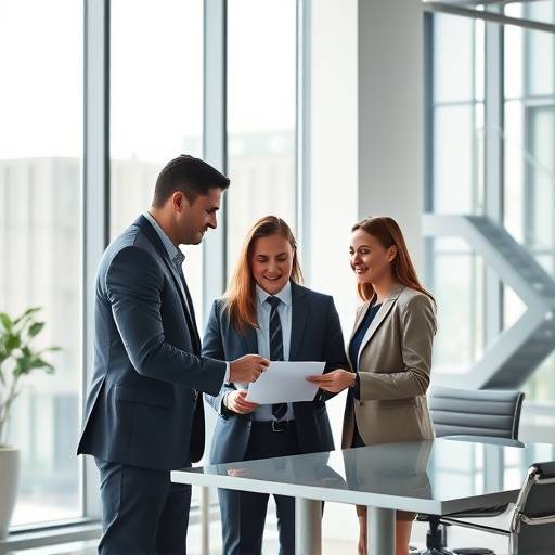 Corporate video production showcasing a team collaborating in an office setting.