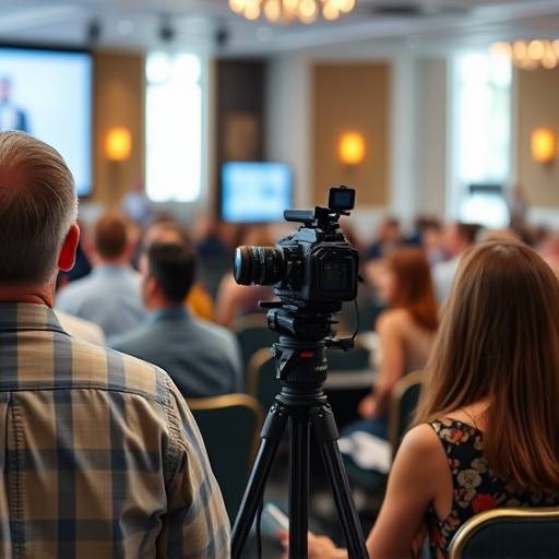 Event videography capturing a live conference with speakers and attendees.
