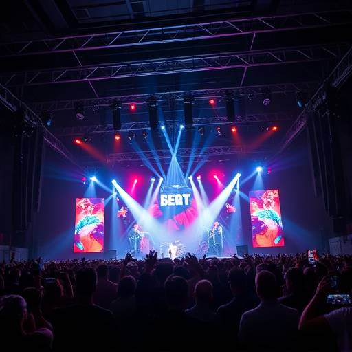 Shot from a live music concert, capturing the energy of the performance with stage lighting and crowd interaction.