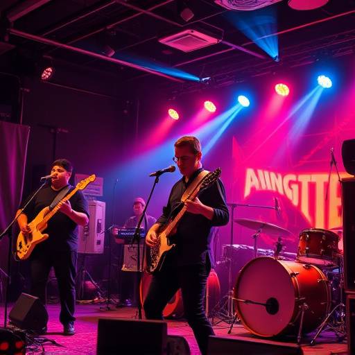 Shot from a music video, featuring a band performing live with dynamic camera angles and visual effects.