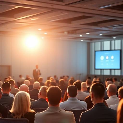 Still from a corporate summit video, showing keynote speakers and audience engagement.
