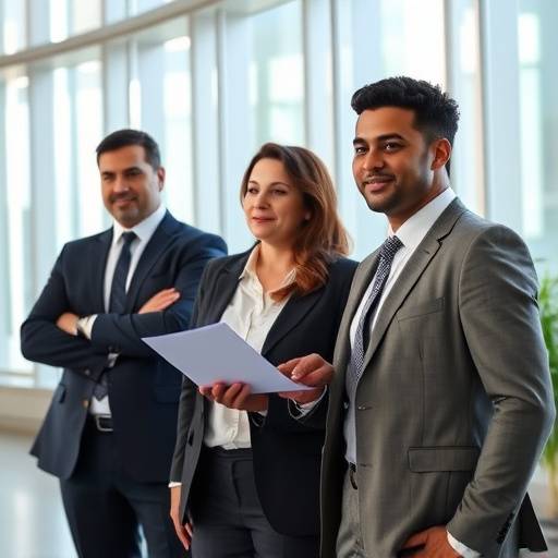 Still from a corporate training video showcasing professional employees in a modern office.
